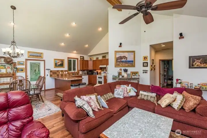 Comfortable gathering spaces inside the detached guest house.