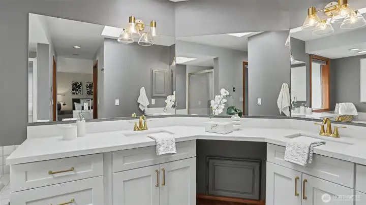 Primary bath offers a refreshed retreat with updated style and functionality.