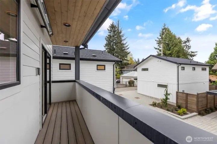 Covered deck with built-in heaters off of living floor