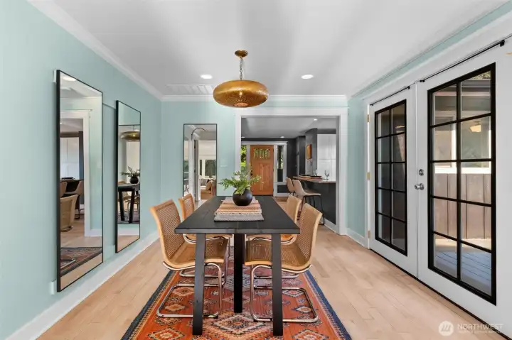 An actual usable dining room flows to the over-sized deck!