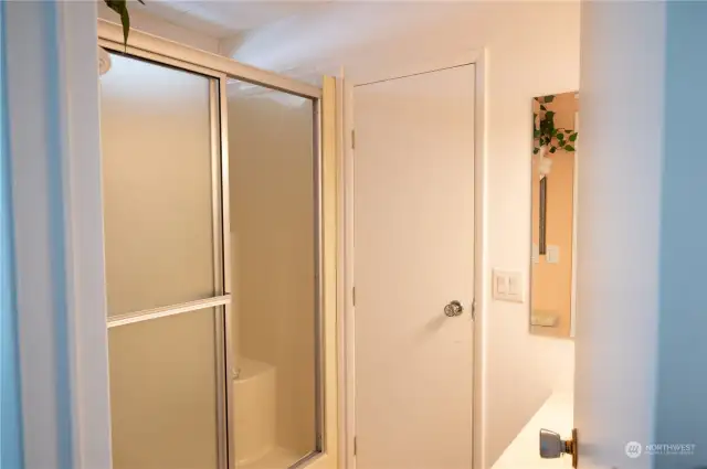 Bathroom shower and tub.