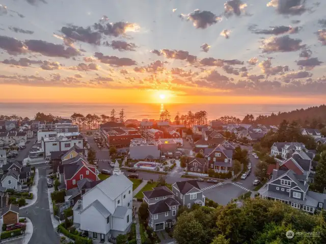 Town ariel at sunset