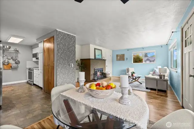 Stainless steel appliances in kitchen.