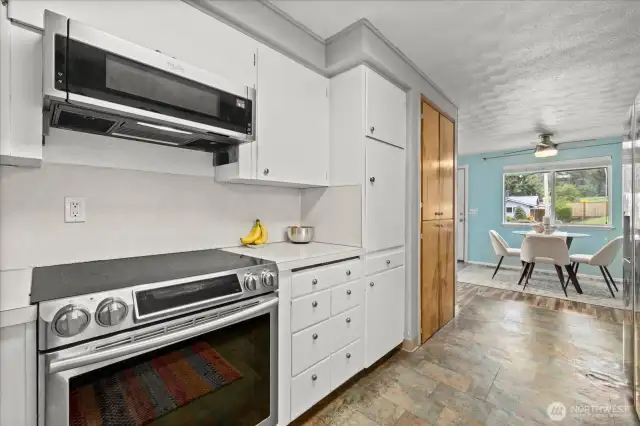 Kitchen open to dining space.