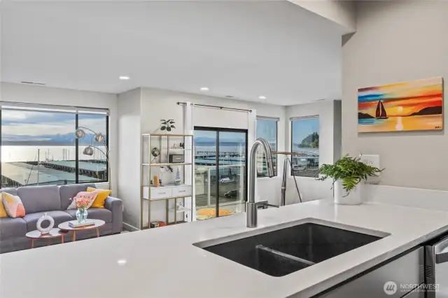 View from the kitchen looking out onto the water