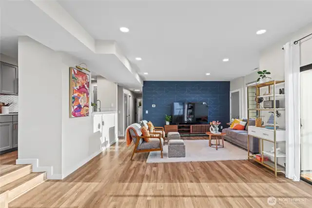 Living area with elegant accent wall.