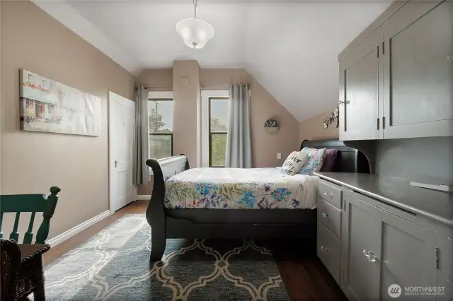 This is the bedroom for Unit B. It includes a closet, Storage Cabinet and desk.