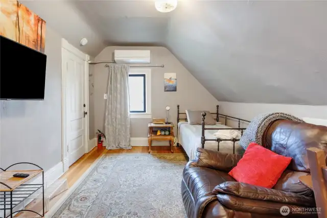 This is the "Attic". It is a studio, with a Ductless Mini Split for heating and cooling.