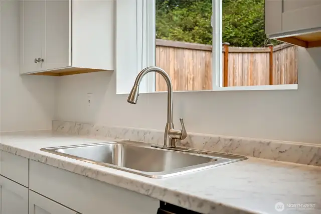 New sink overlooking the backyard