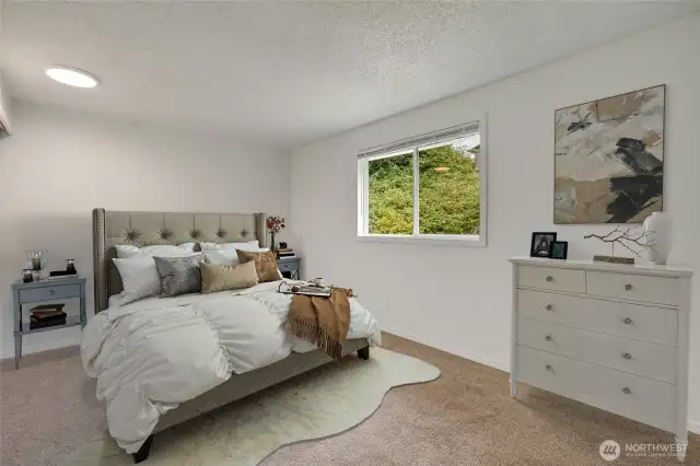 Spacious 15'x9'6" bedroom. Photo virtually staged