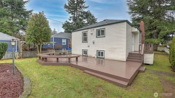 A huge deck on a level lot.