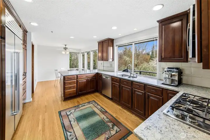 Kitchen has been updated, with Sub Zero and gas cooktop
