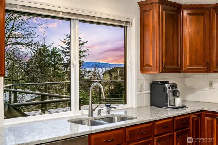 Kitchen view opens up to lovely sunsets