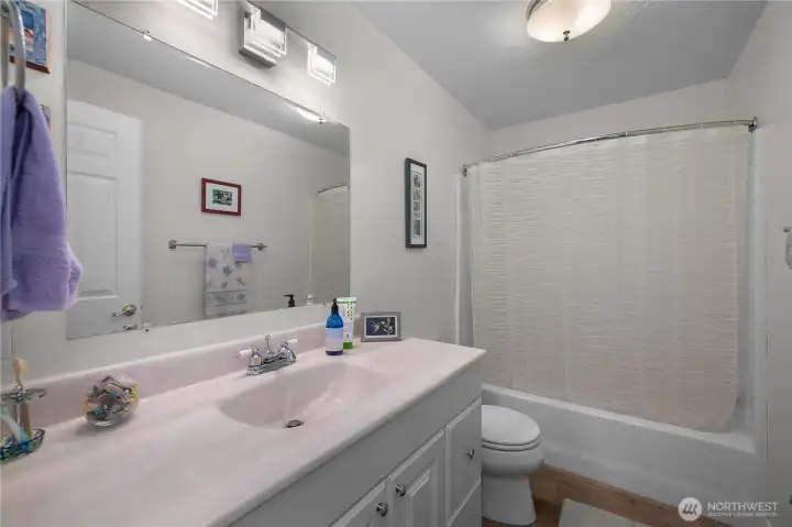 Updated guest bathroom with full tub/shower.