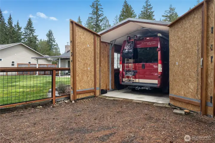 RV parking is covered with hookups.