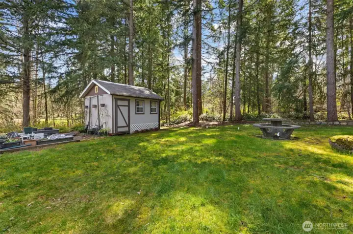 storage shed with power & garden area