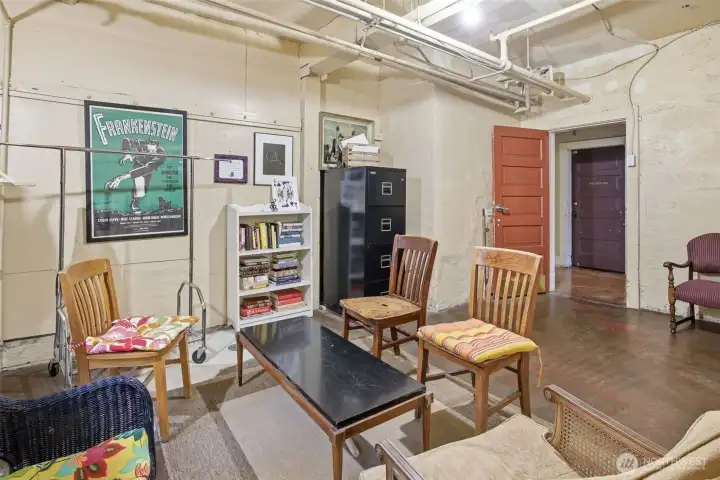 Laundry room lounge area.