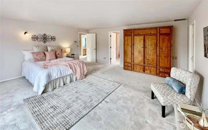 Upper primary features built in cabinet as well as large walk in closet.