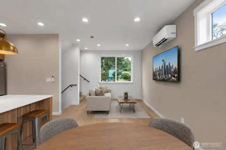 Open-concept living virtually staged