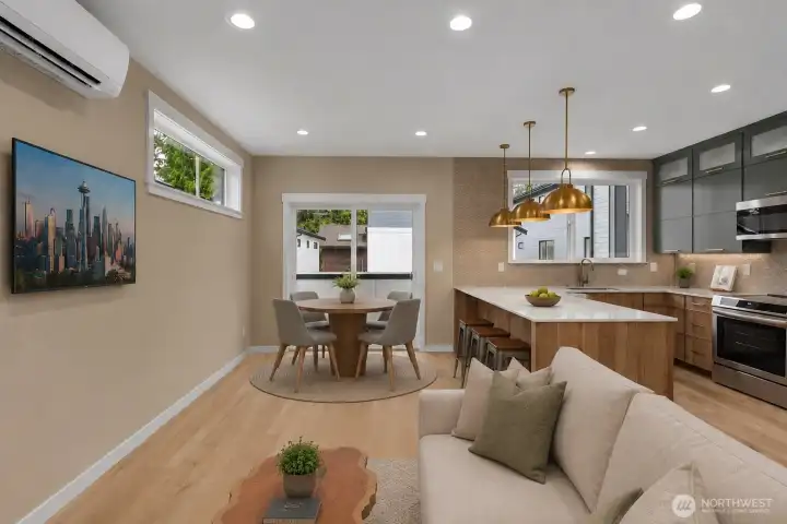 Open-concept living virtually staged