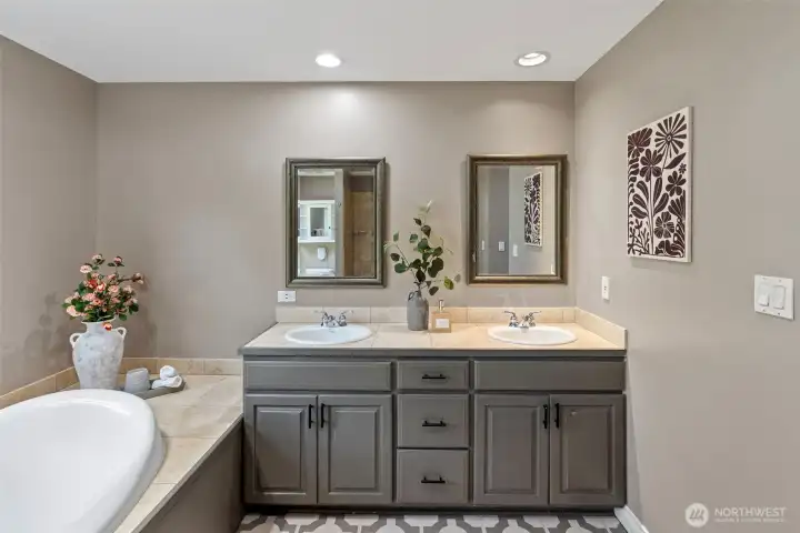 Jetted Tub and Double Vanity