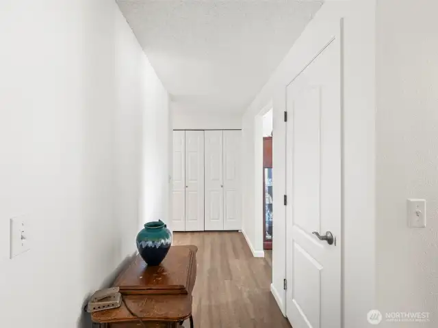 Hallway to Bedrooms, Bathroom, and Laundry in Closet