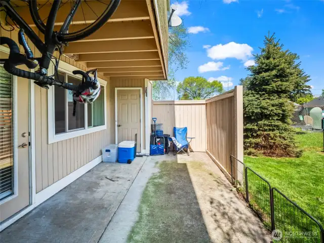 Patio with Storage and Privacy Fence