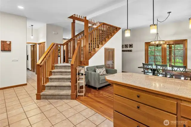 Kitchen opens to dining area.