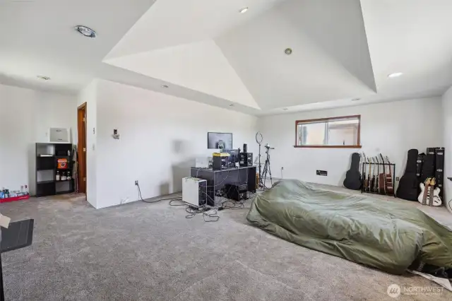 Vaulted ceilings in large unattached studio.