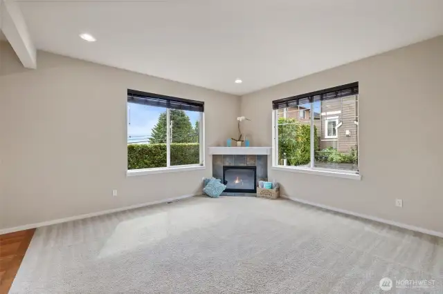 Living area with gas fireplace and LAKE VIEW.