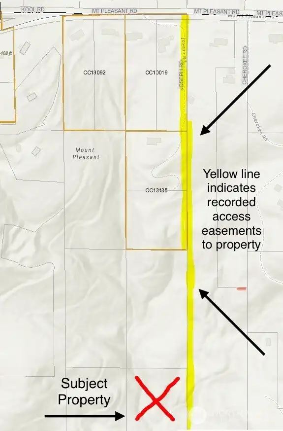 Map sketch with approximate recorded access easements