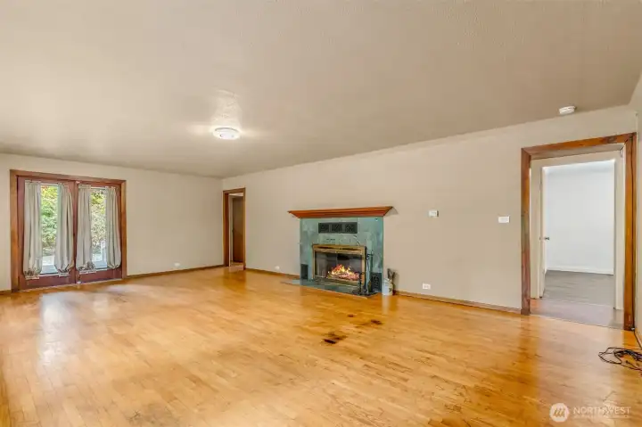 Great room w/ wood burning fireplace