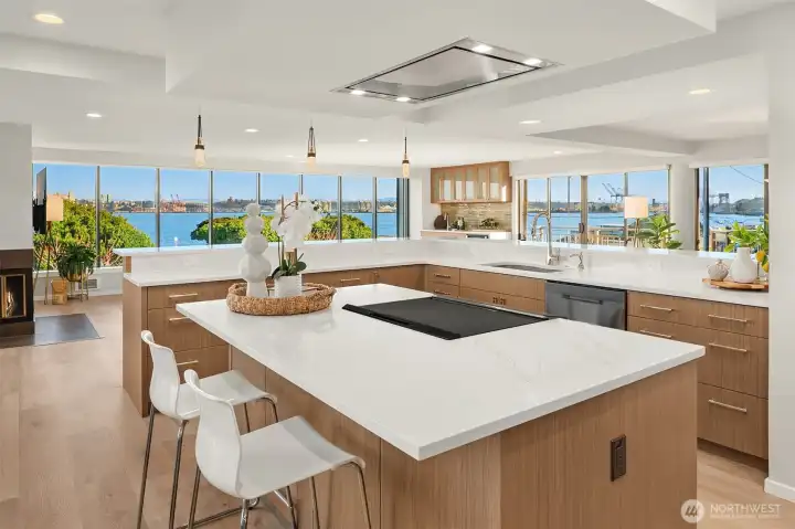 Huge chef's kitchen with wraparound counters for easy entertaining and amazing views