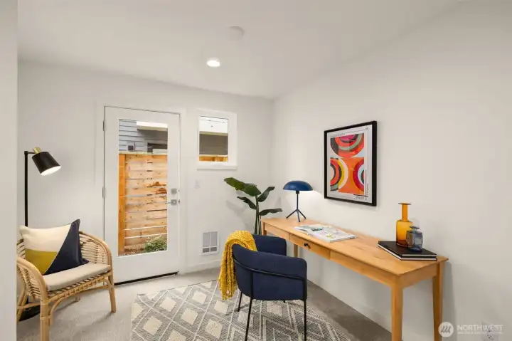 Versatile home office or tech niche, perfect for remote work with built-in desk space.