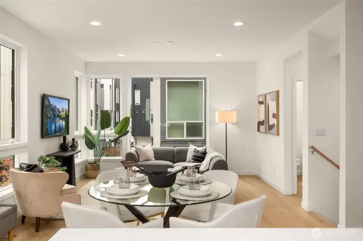 High-end finishes and designer pendant lighting make this kitchen the heart of the home