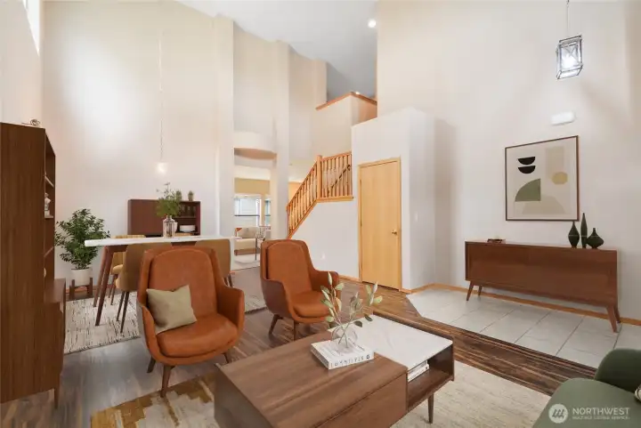 Another view of the beautiful entry and Living and dining room!