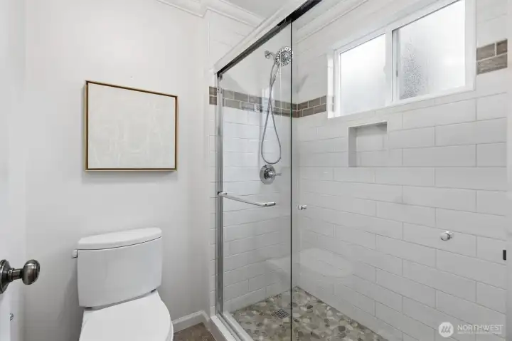 This bathroom and shower were refreshed in 2024.