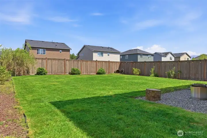 Large, level backyard.