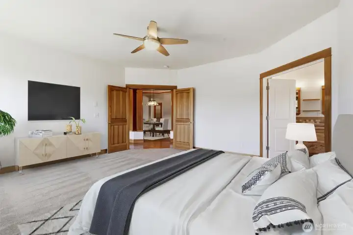 PRIVATE PRIMARY BEDROOM WITH EXTRA LARGE WALK-IN CLOSET SPACE.