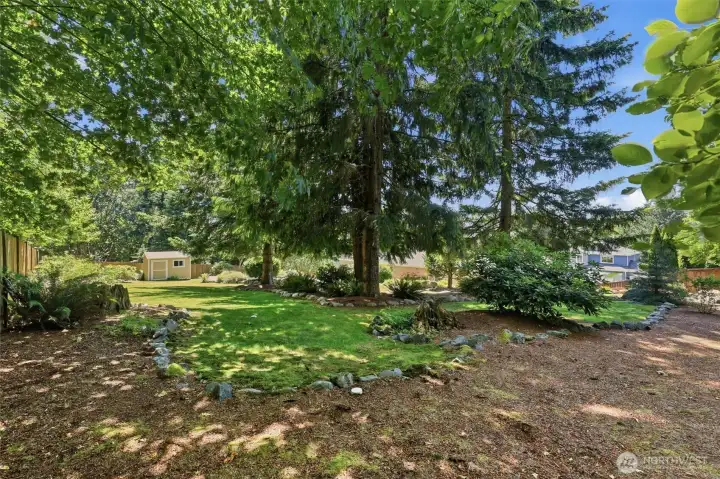 GORGEOUS LARGE BACKYARD WITH WONDERFUL LANDSCAPING. FULLY FENCED W/ LOTS OF ROOM FOR PLAY AND PETS.