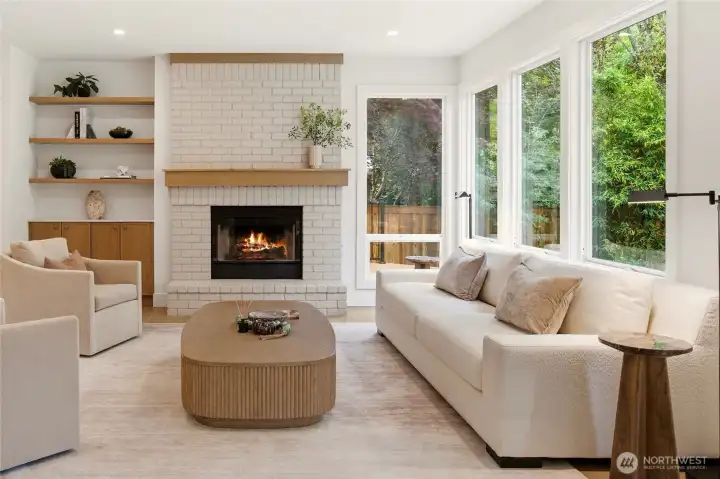 Family room with Wood Burning Fireplace