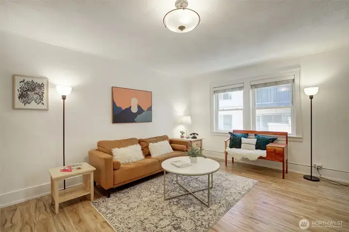 High ceilings, nice natural light and newer engineered hardwoods. Original hardwood floors underneath if you want to refinish them. High ceilings, nice natural light and newer engineered hardwoods. Original hardwood floors underneath if you want to refinish them.