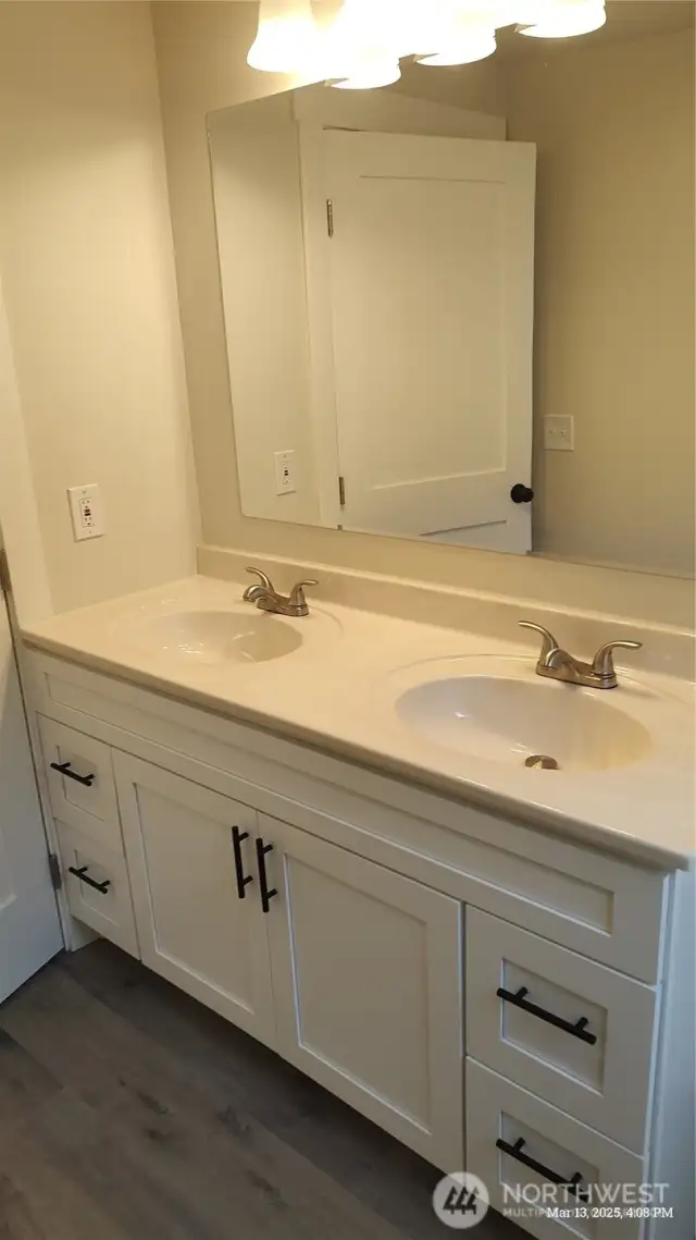 New double vanity in full bath.
