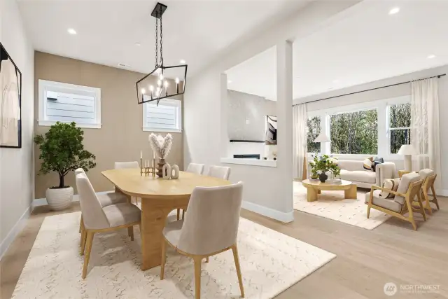 Virtual staging of actual home.  Formal living room is light and bright.