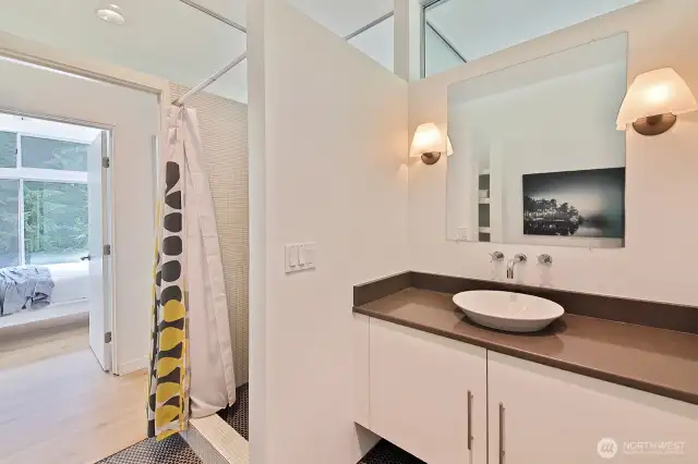 Main 3/4 bath. Ann Sacks tile & quartz countertops