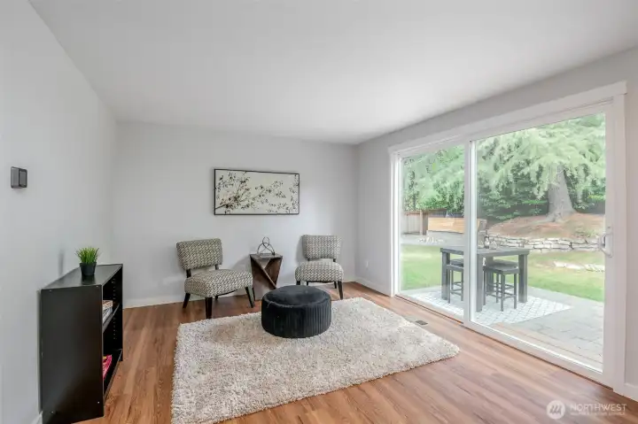 Entertainment, workout, home office anyone? This room offers space for whichever works best for you while being steps away from the backyard oasis!