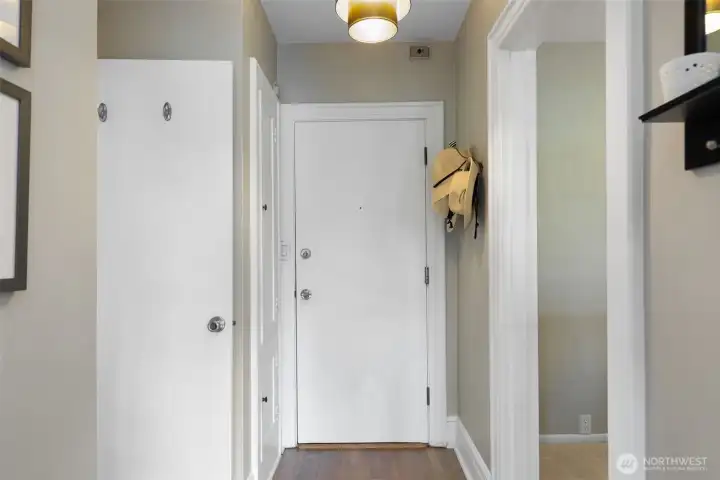 Entry hall has two storage cabinets.