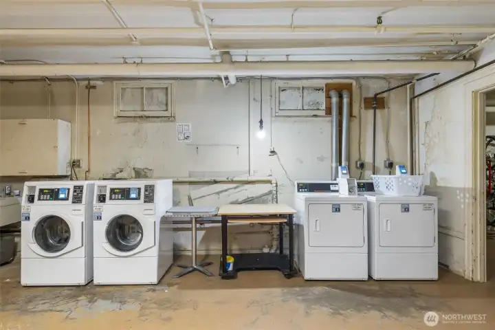 Large and clean common laundry room.