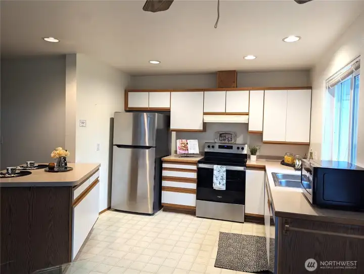 Lots of cabinets for storage of items.