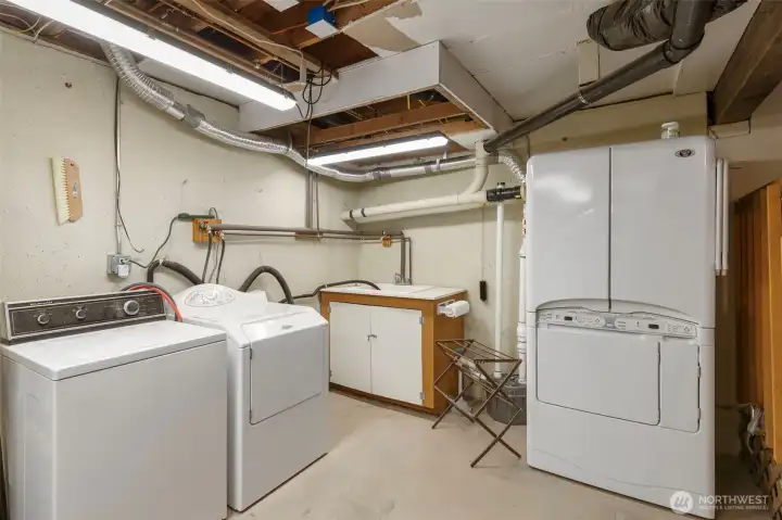 Basement with laundry and storage